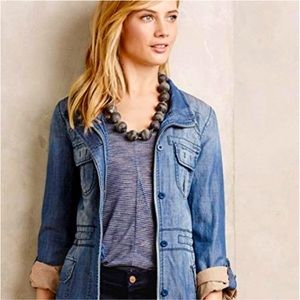 Marrakech Anthropologie Chambray Utility Anorak Zip Blue Jacket Small